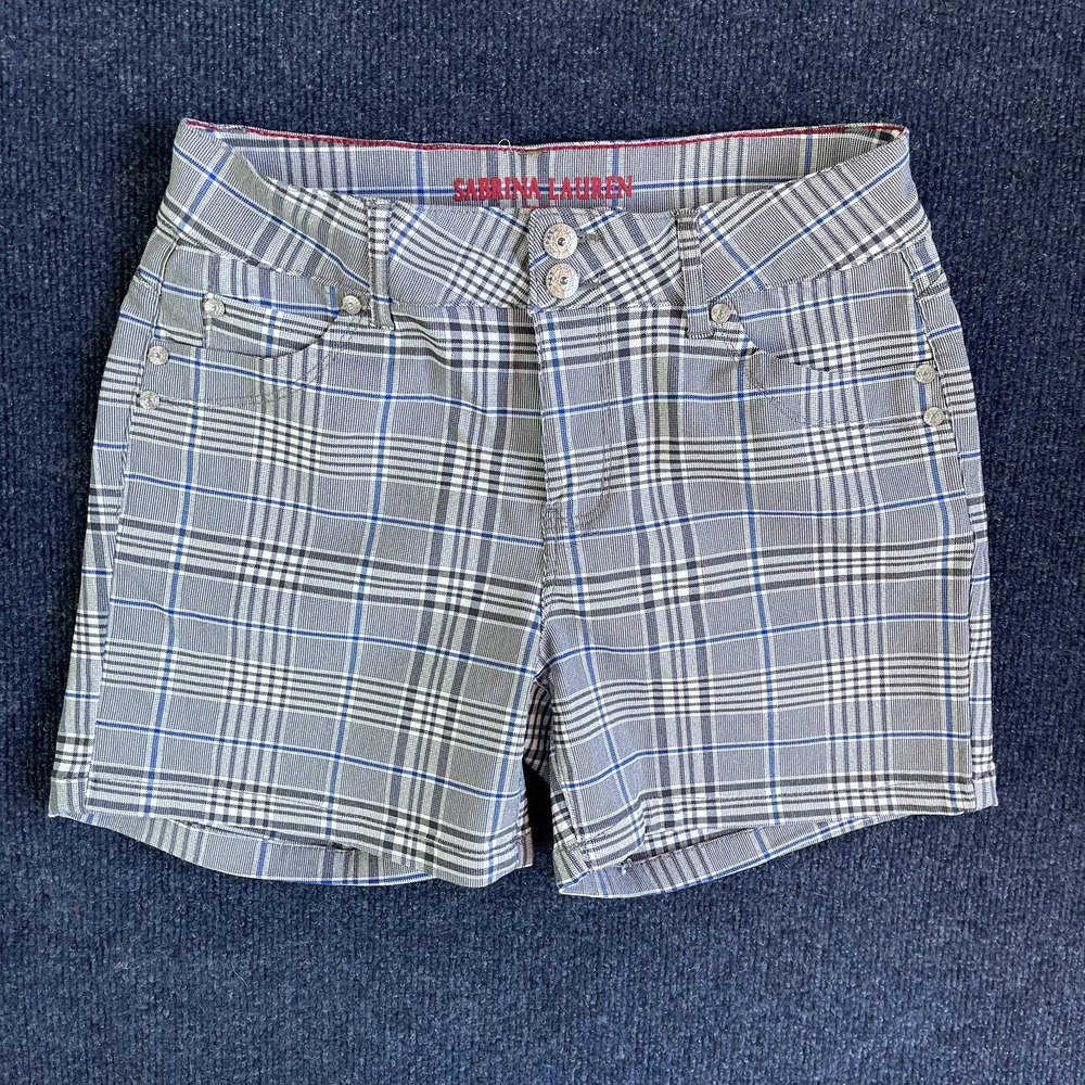 Sabrina Lauren Shorts Womens‎ 10 Gray Plaid Twill Chino 5 Pocket Stretch Casual